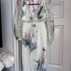 Monique Lhuillier balloon sleeve midi lace dress